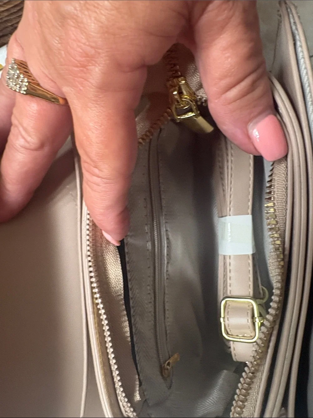 Cream & Taupe Structured Top-Handle Satchel by FELLAKE & BAGS